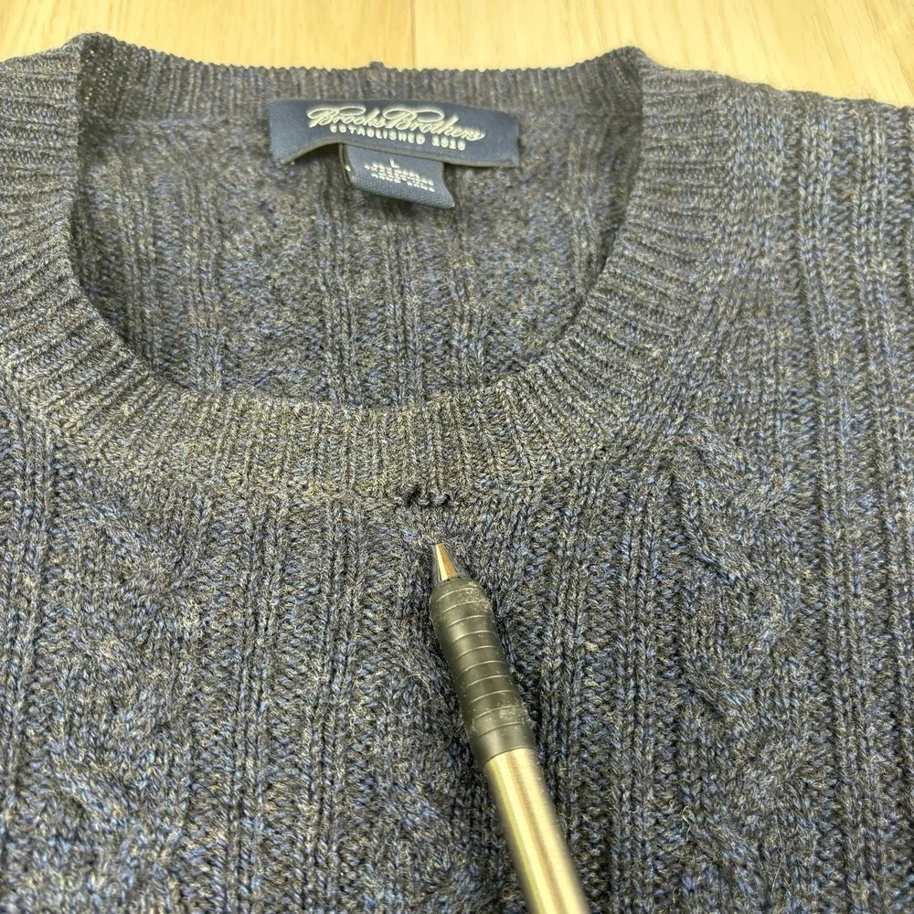 Brooks Brothers Mens Wool Cashmere Cable Knit Fisherman Sweater Blue Size Large